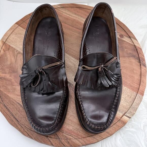 LL Bean Shoes Mens Size 11 D Brown Leather Tassel Loafers Kiltie Moc Toe Dress - Picture 13 of 14